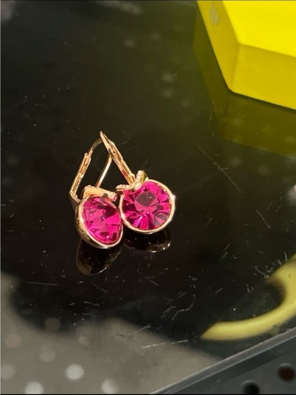 Rosegold plated hot pink genuine swarovski crystal Bella earrings #475